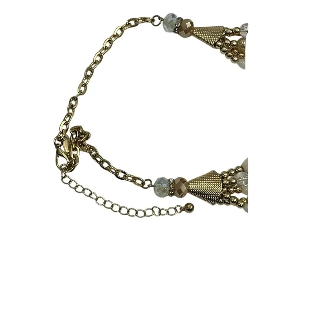 Natasha MultiStrand Layered Peach Opal White AB Beaded Statement Necklace‎